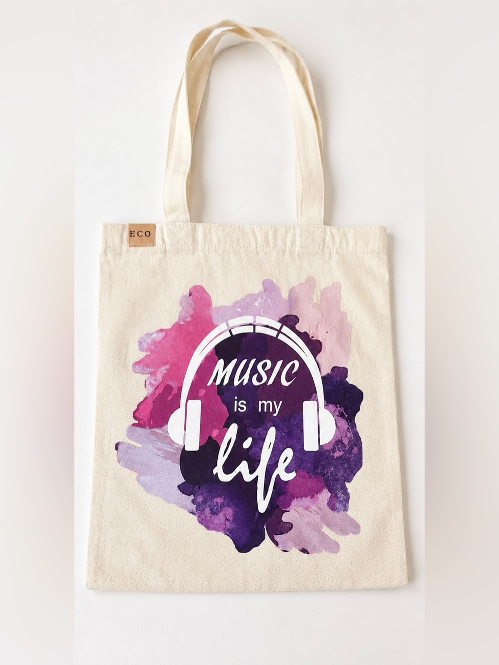 Canvas Tote Bag with Pink & Purple Music Design
